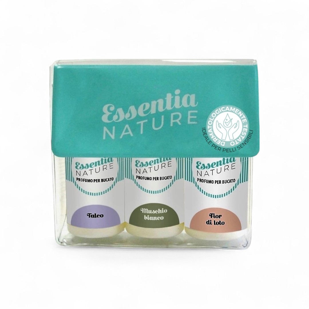 G06 |Pochette Essentia 10x11x3,5 con 3 flaconi da 50 ml Fragranze: Muschio Bianco – Talco – Fior di Loto - immagine 2