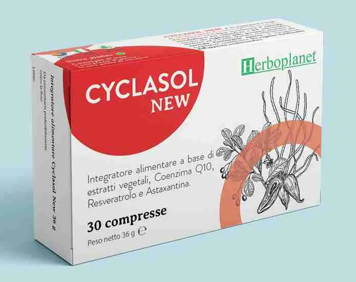 CYCLASOL Herboplanet Integratore Naturale di Coenzima Q10, Resveratrolo, Astaxantina, Berberina, Caigua, Alga Enteromorpha Prolifera e Cardo Mariano 30 compresse - immagine 2
