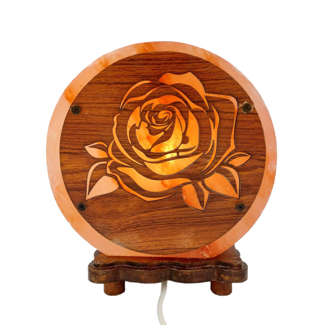 O15 |Lampada di Sale Tonda con base in legno “Rosa” diam.cm. 22 larg. cm.8 Peso kg.5 - immagine 2
