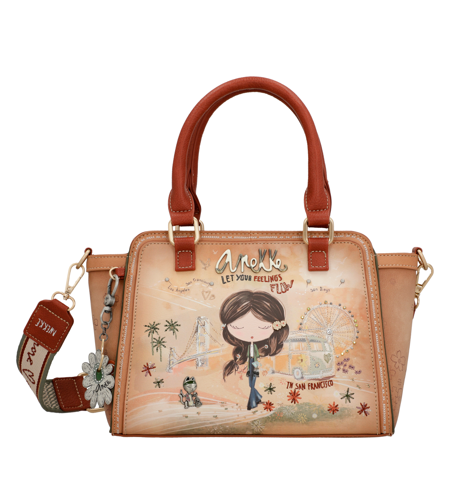 Borsa bowling Peace & Love color cammello Anekke - immagine 3