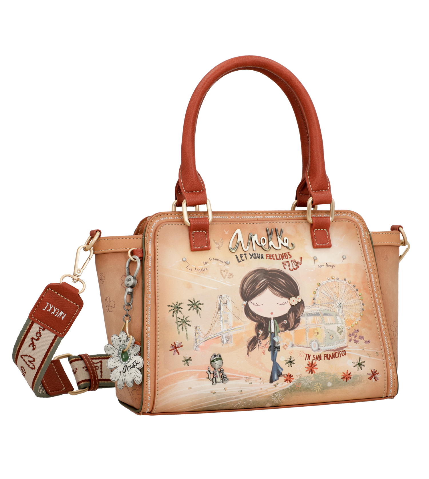 Borsa bowling Peace & Love color cammello Anekke - immagine 2