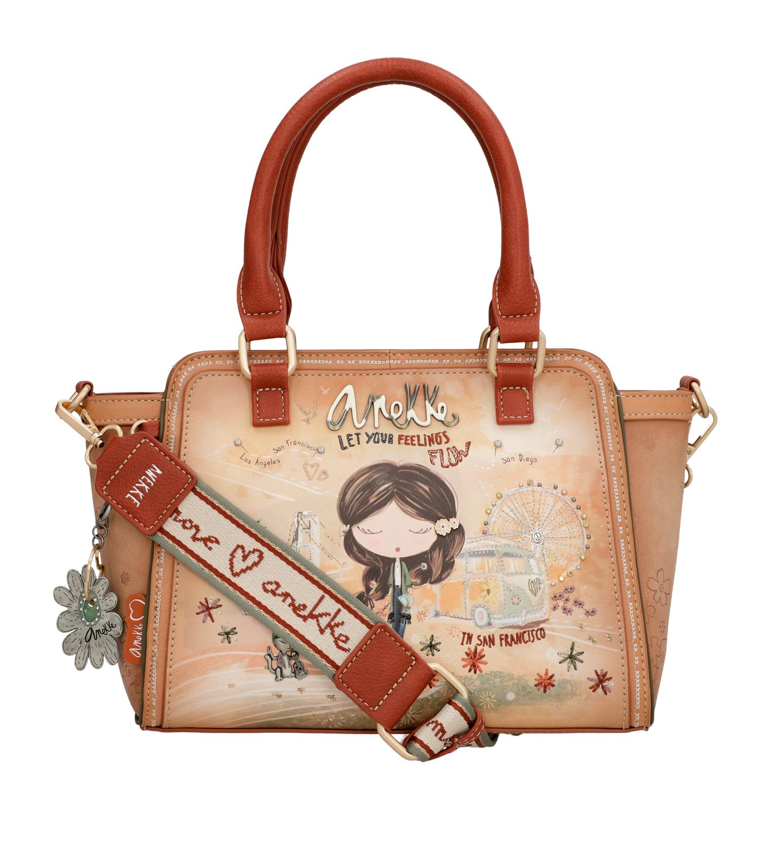 Borsa bowling Peace & Love color cammello Anekke - immagine 5