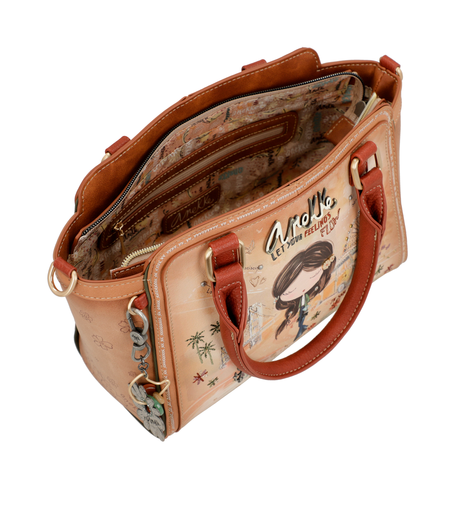 Borsa bowling Peace & Love color cammello Anekke - immagine 9