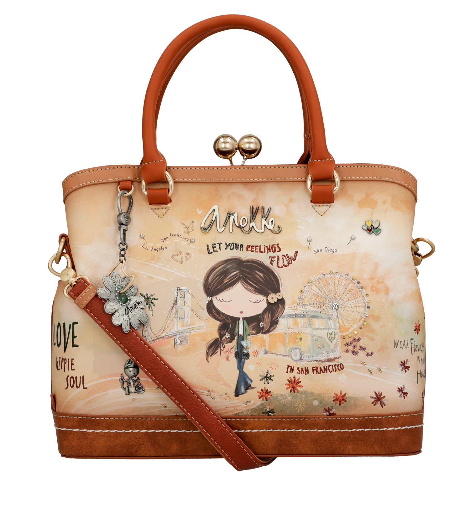 Borsa con chiusura bacio color cammello Peace & Love anekke - immagine 5