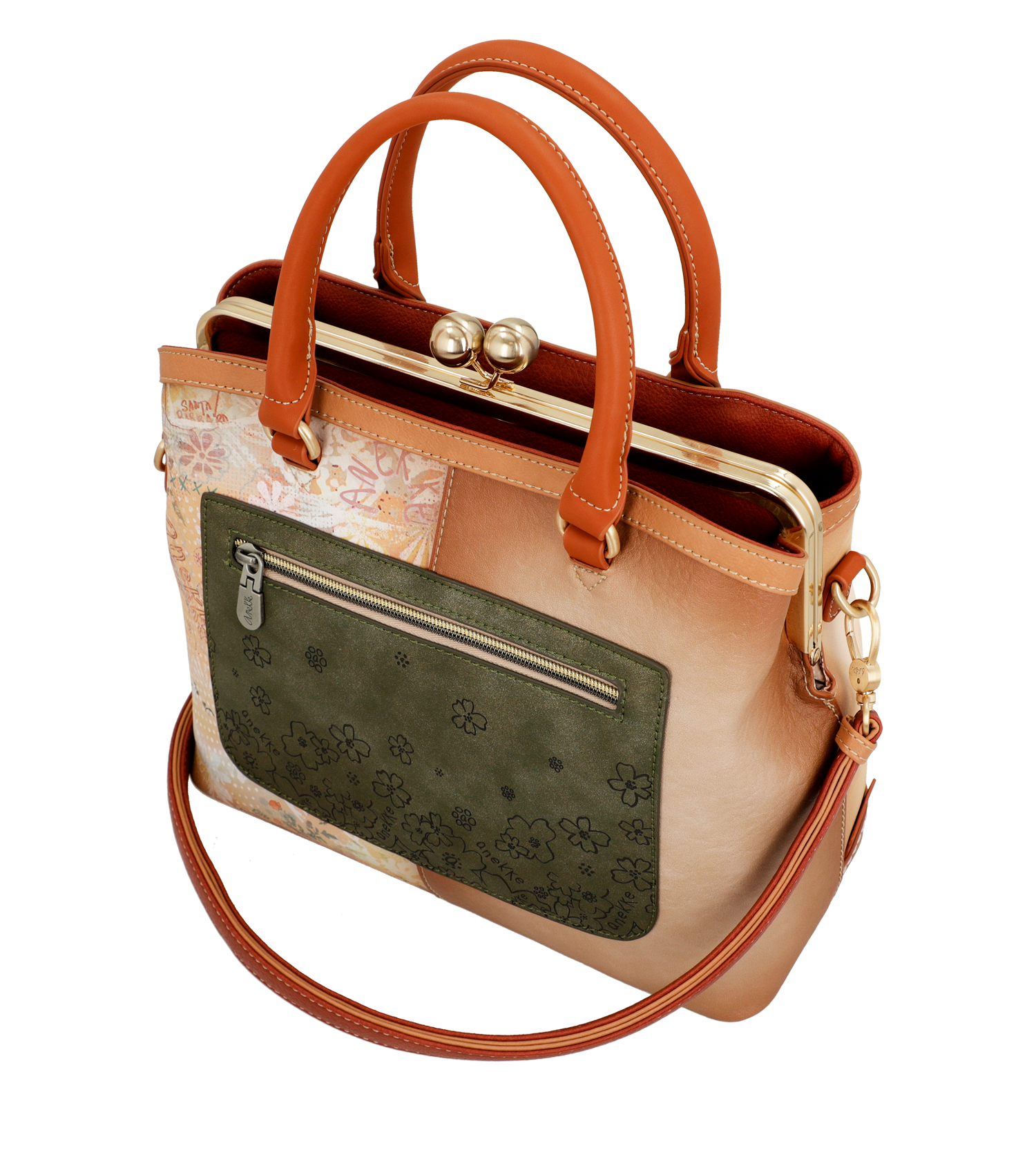Borsa con chiusura bacio color cammello Peace & Love anekke - immagine 8