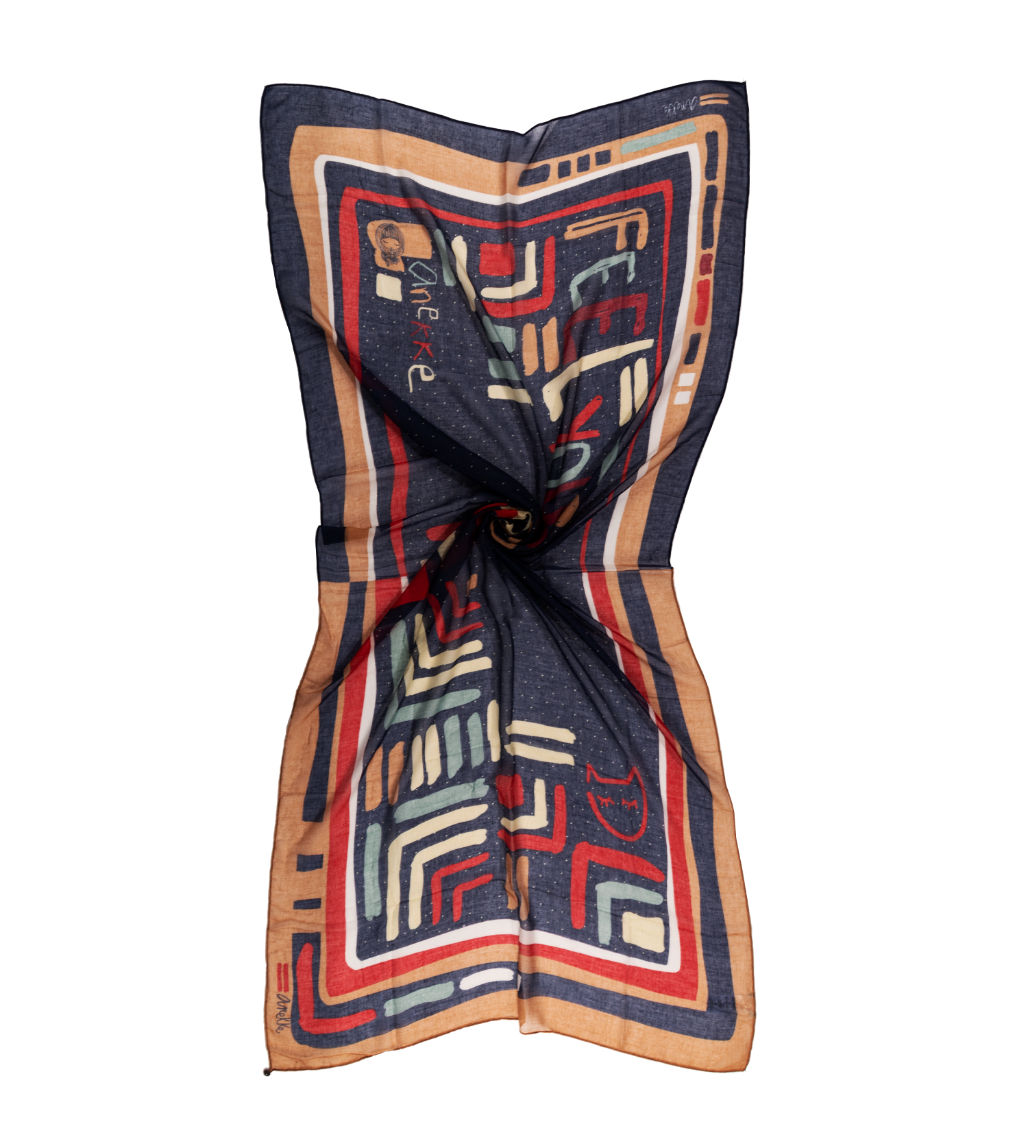 Sciarpa stampata blu navy Kene anekke - immagine 3